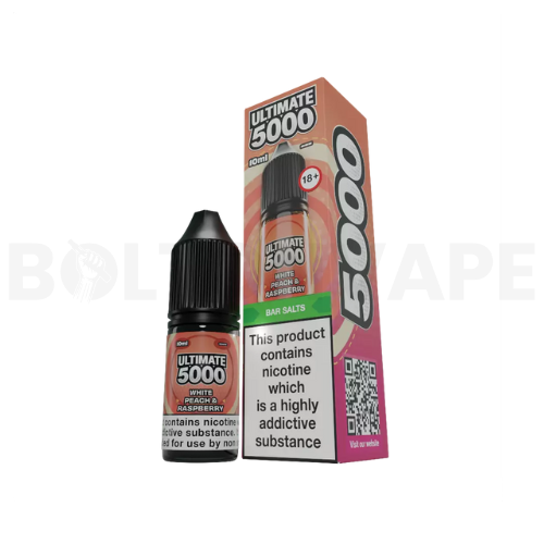 White Peach & Raspberry 10ml Nic Salt E-Liquid By Ultimate Bar 5000